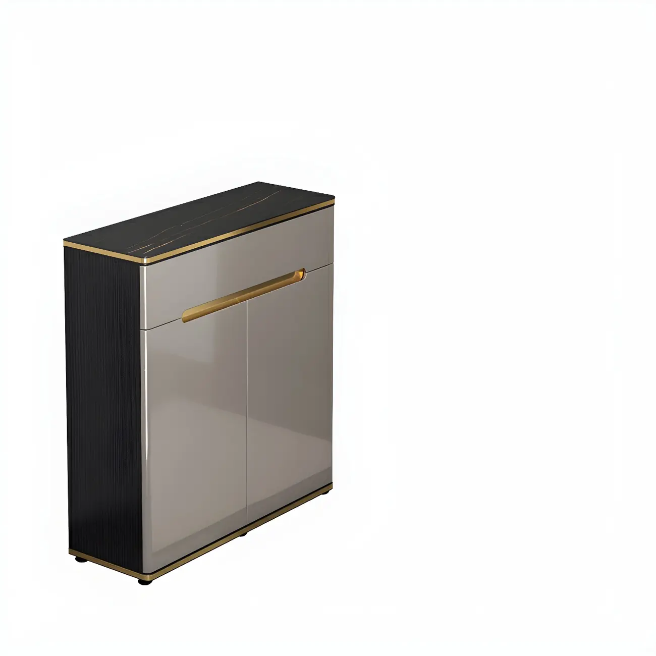 Large Entryway Shoe Cabinet Gray Textured Door Metal Legs