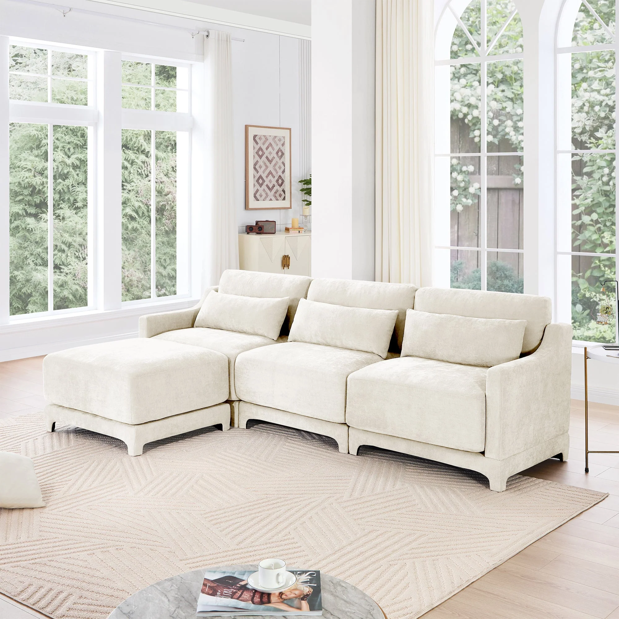 Walker Edison | High-Resilience Foam Chenille Sectional Sofa with Ottomans