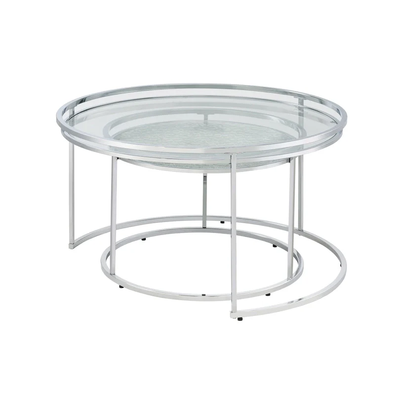 Elema Glam Chrome Glass Top 2-Piece Nesting Tables Set by Furniture of America