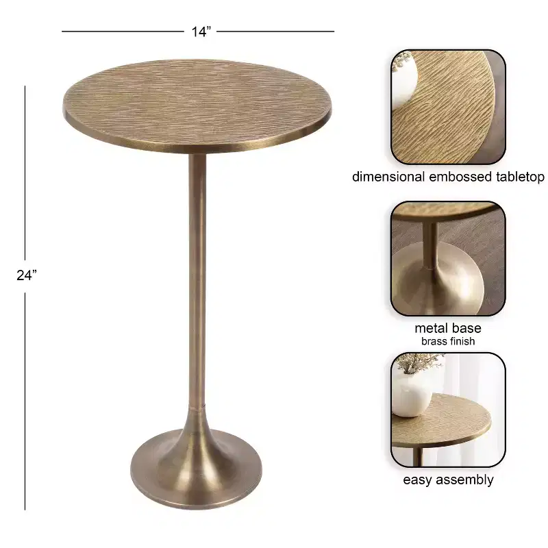Black & Gold Round Metal Accent Side Table, 1-Person