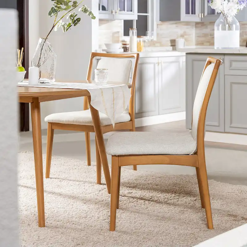 Scandi Upholstered Natural Light Brown Wood Dining Chair (Set of 2)