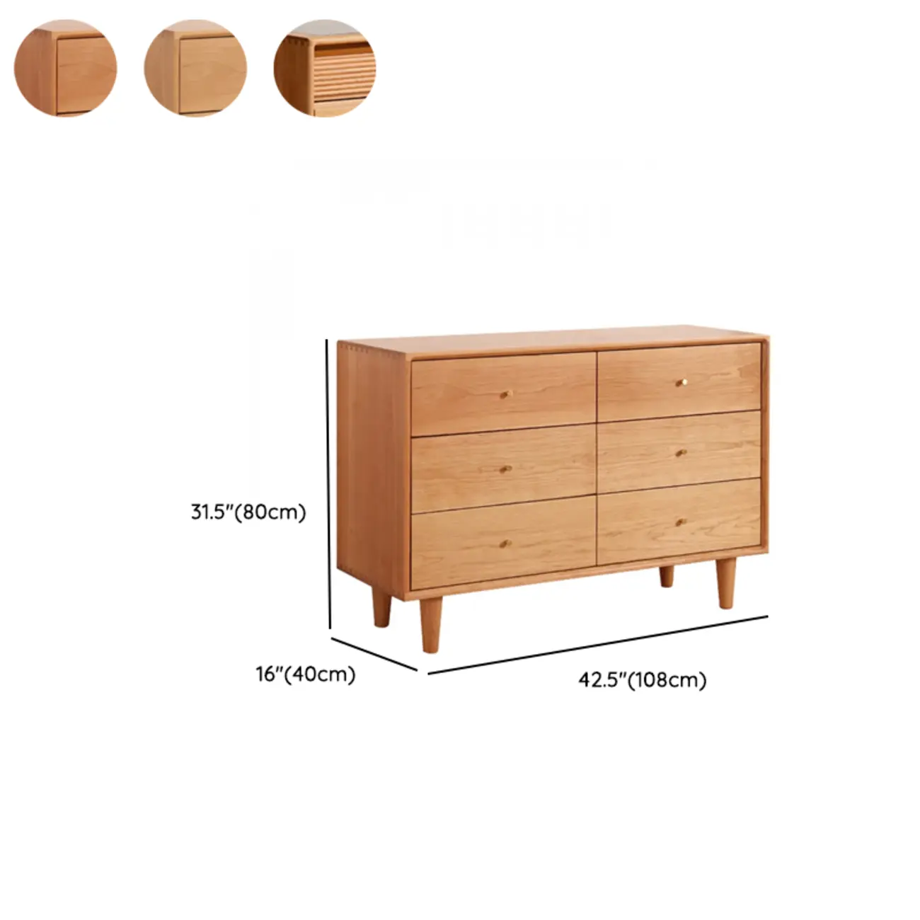 3 Tiers Traditional Natural Double Dresser with Gold Handles
