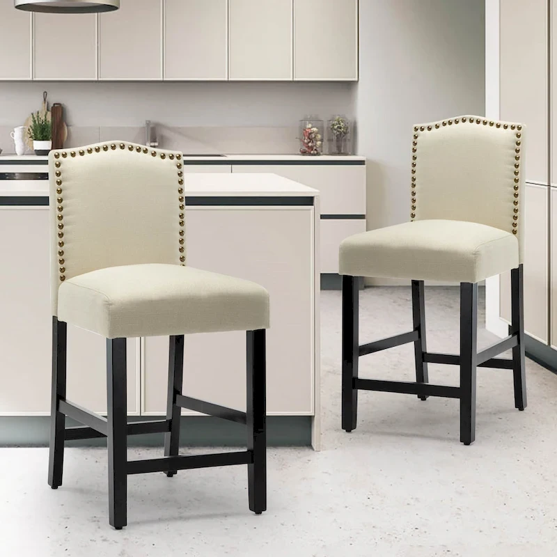 24 Inches Fabric Upholstered Nailhead Trim Counter Height Bar stools with Back Set of 2