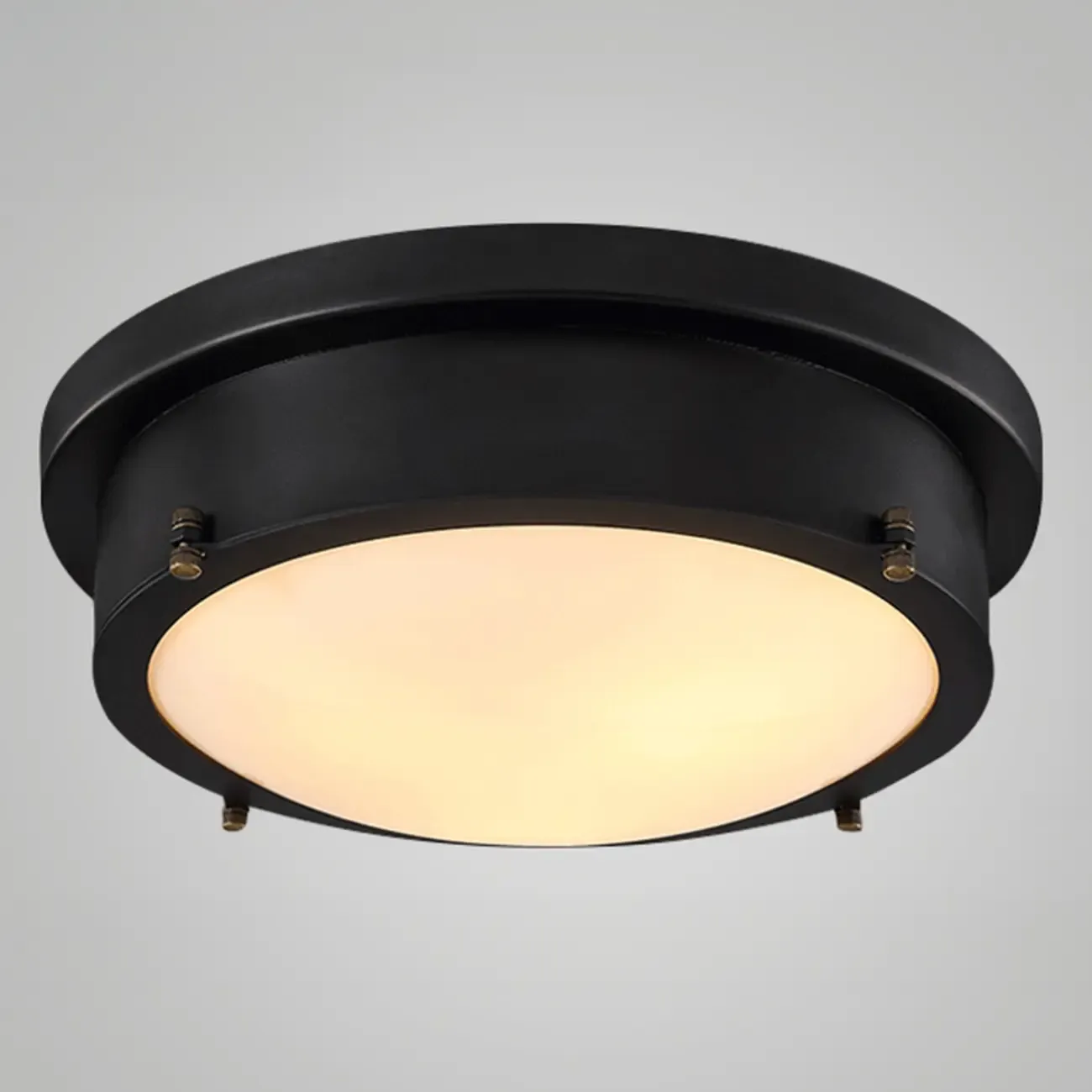 Industrial Black Round Warm LED Flush Mount Ceiling Light