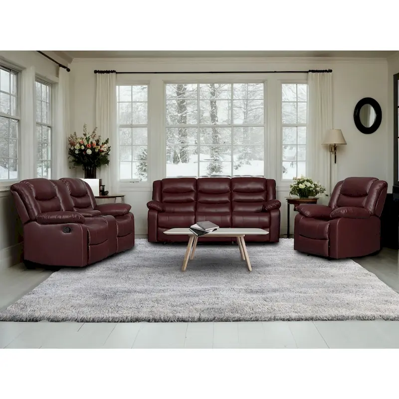 Manual Reclining 3-Piece Living Room Sofa Set - Sofa with Dropdown Table, Loveseat with Console, and Recliner