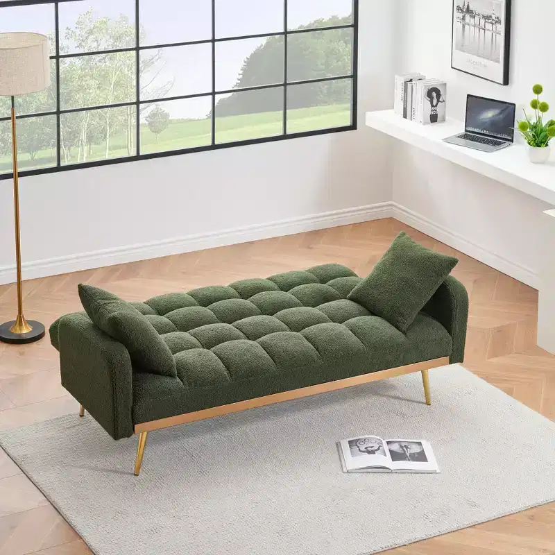 GDFStudio Smin Modern 69 Wooden Teddy Upholstered Sofa Bed with Adjustable Backrest