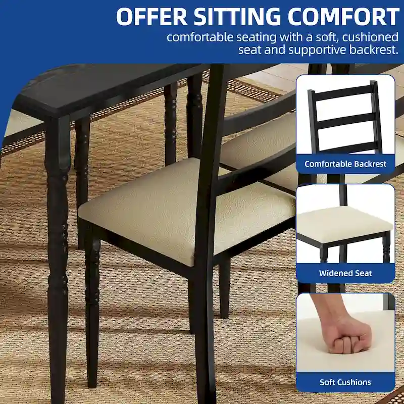 Farmhouse Dining Table Set with 4 Chairs Rectangular Dining Set Roman Column Style Kitchen