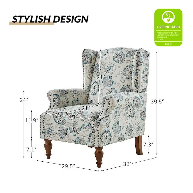 Gott Traditional Wingback Armchair with Solid Wood Legs Set of 2 by HULALA HOME