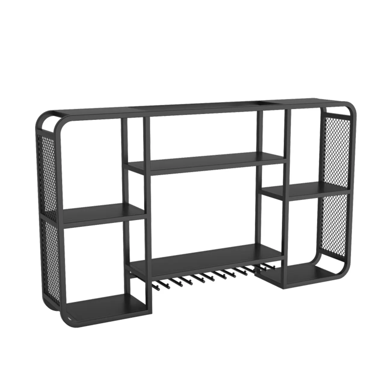 Alloy Wall Mount Open Wine Holder Bottle with Shelf