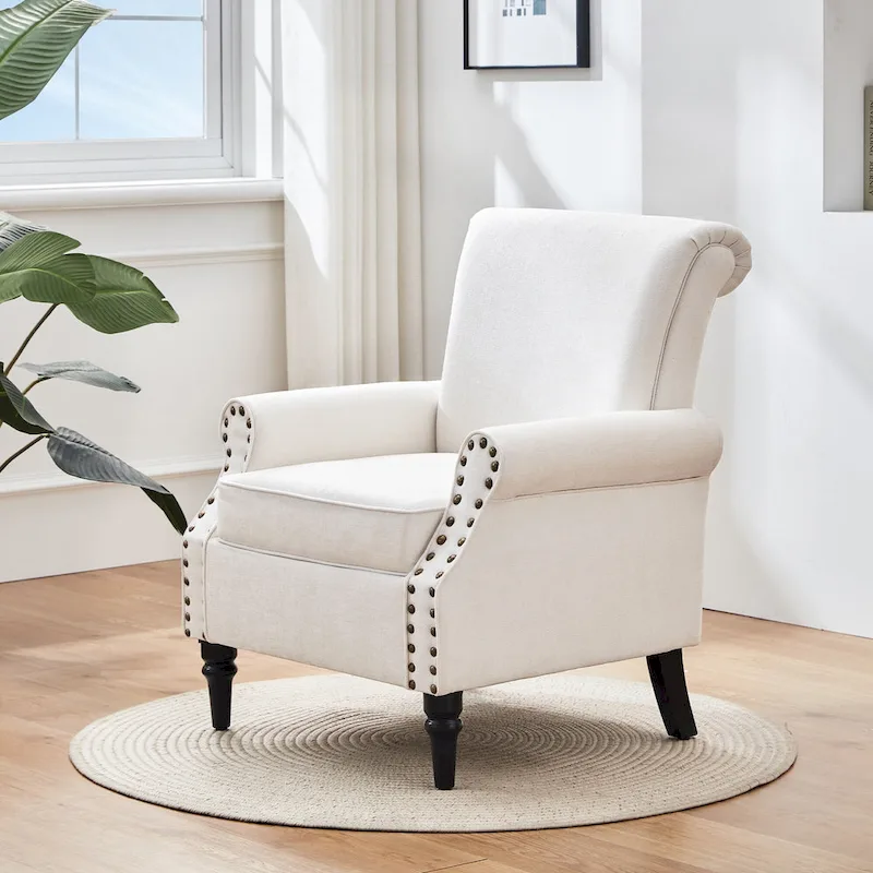 Mid-Century Modern Upholstered Accent chair with Solid Wood Legs