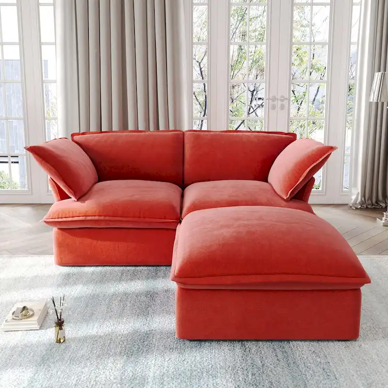 Modular Sectional Sofa Couches, 82.66 Velvet Loveseat Sofa with Ottoman