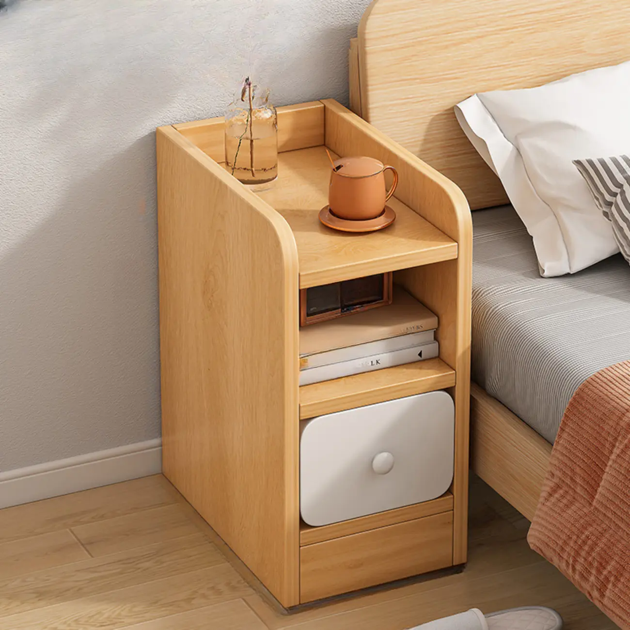 Simple White Natural Wood 2-Drawer Nightstand