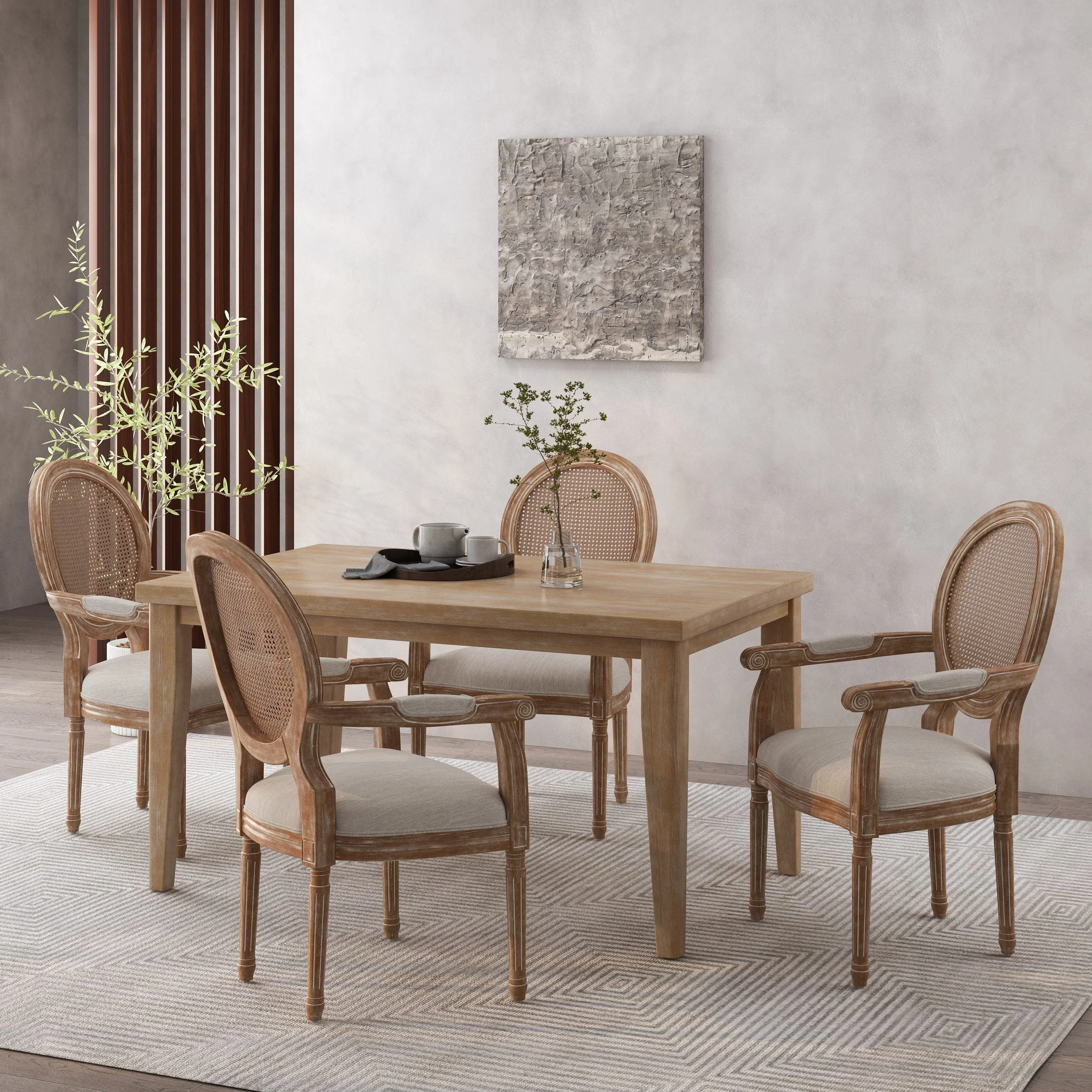 French Country Wood and Cane Upholstered Dining Chair - NH651513