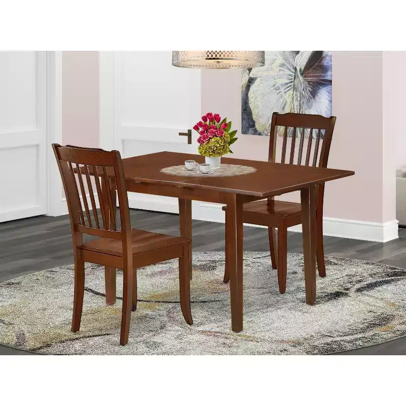 Brown Wood 3-Piece Extension Dining Set for 2