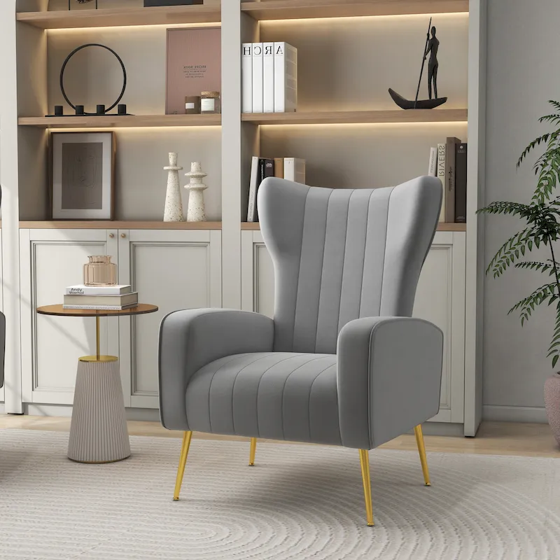 Upholstered Wingback Accent Chair - 26.4W x 37.8H x 32.6D