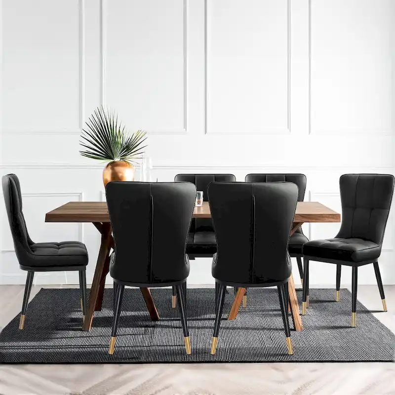Faux Leather Upholstered Dining Chairs Set of 4 with Checked Pattern