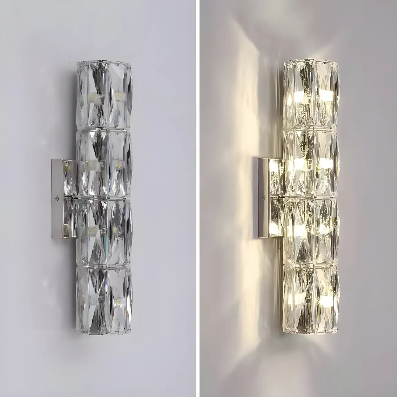 Modern 4-Light Chrome Crystal Cylinder Wall Sconce Light Fixture