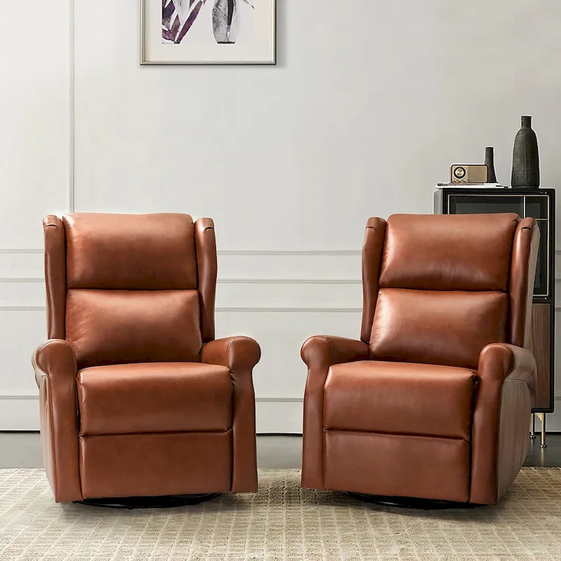 Faux Leather Swivel Nursery Recliners (Metal Base) — Set of 2