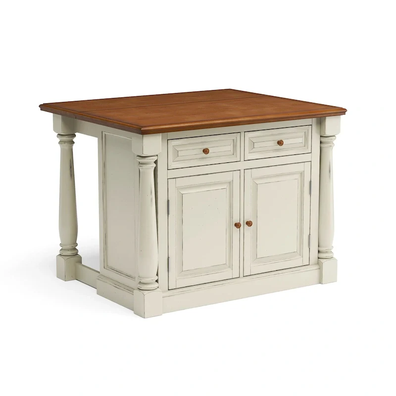 3-Piece Off-White Wood Kitchen Island Set with Drop Leaf Wood Top - 48' x 25' x 36'