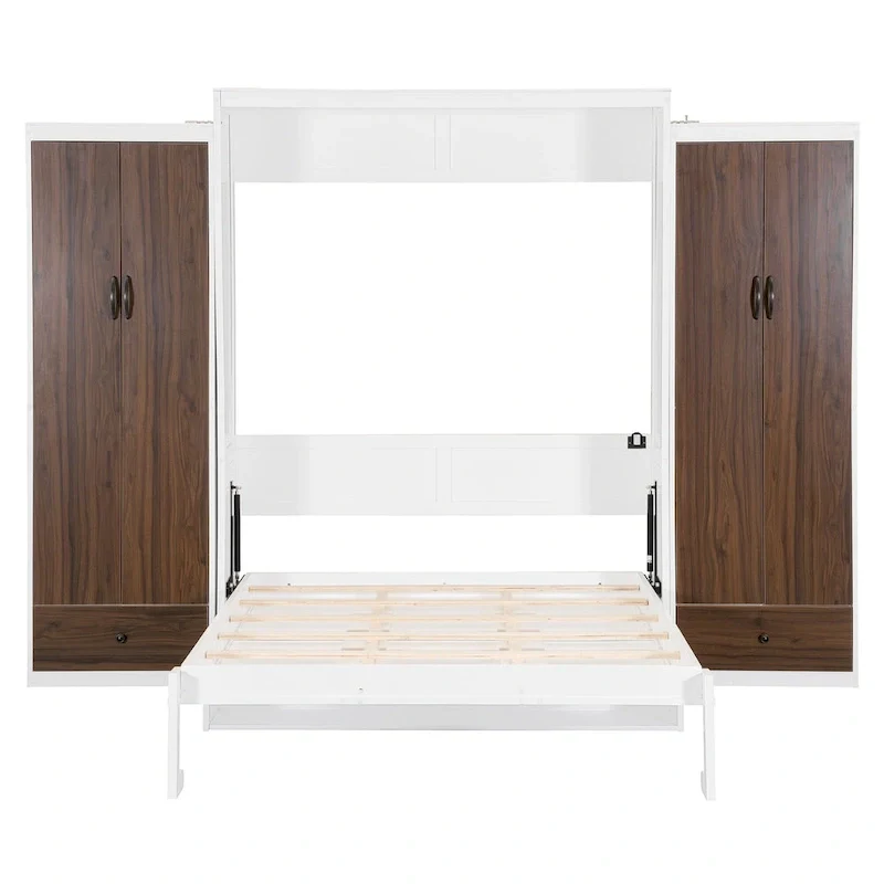 Queen Size Murphy Wall Bed with Wardrobe, Drawers and Fold-Down Desk