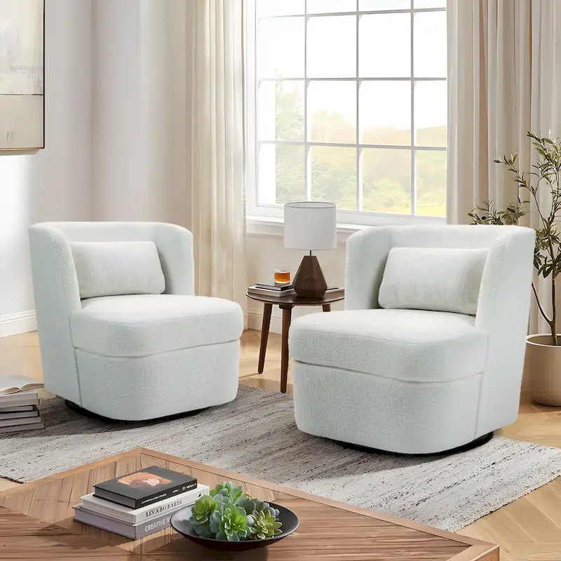 Swivel Accent chairs With Boucle Linen Fabric Set of 2