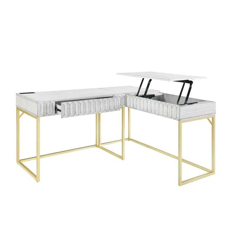 Bird Glam Metal Lift-top L-Shaped Computer Desk with USBs by Furniture of America