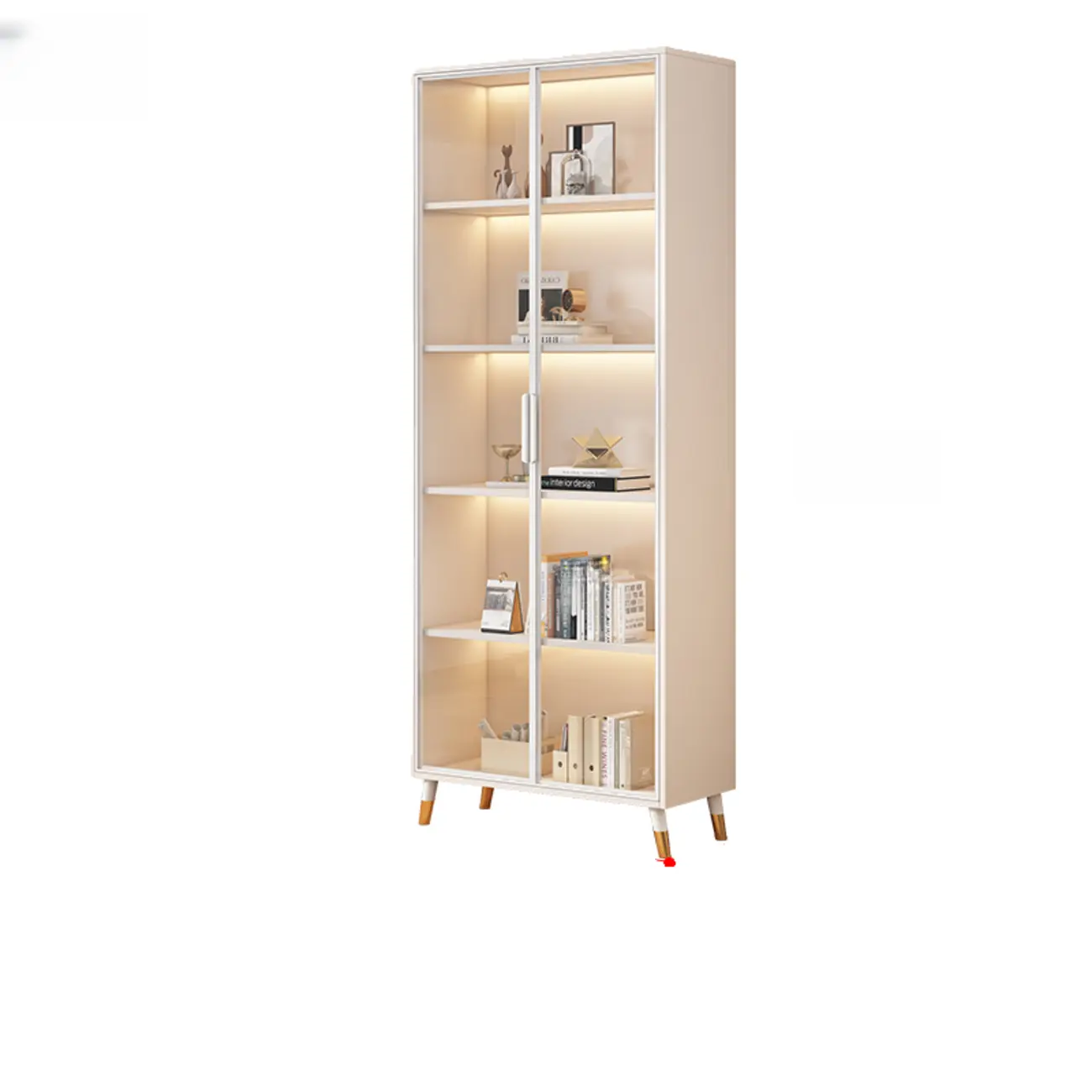 White Wooden 5 Tiers Display Cabinet with Glass Doors