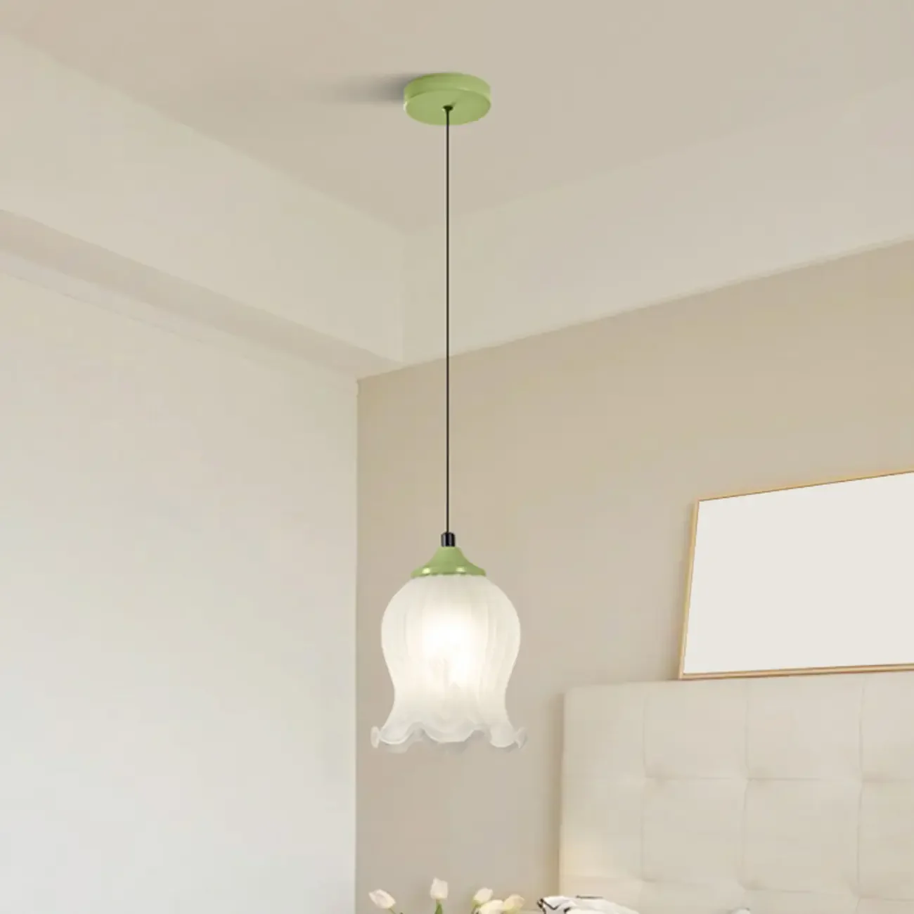 Kids Bedside White Glass Tulip Pendant Lamp