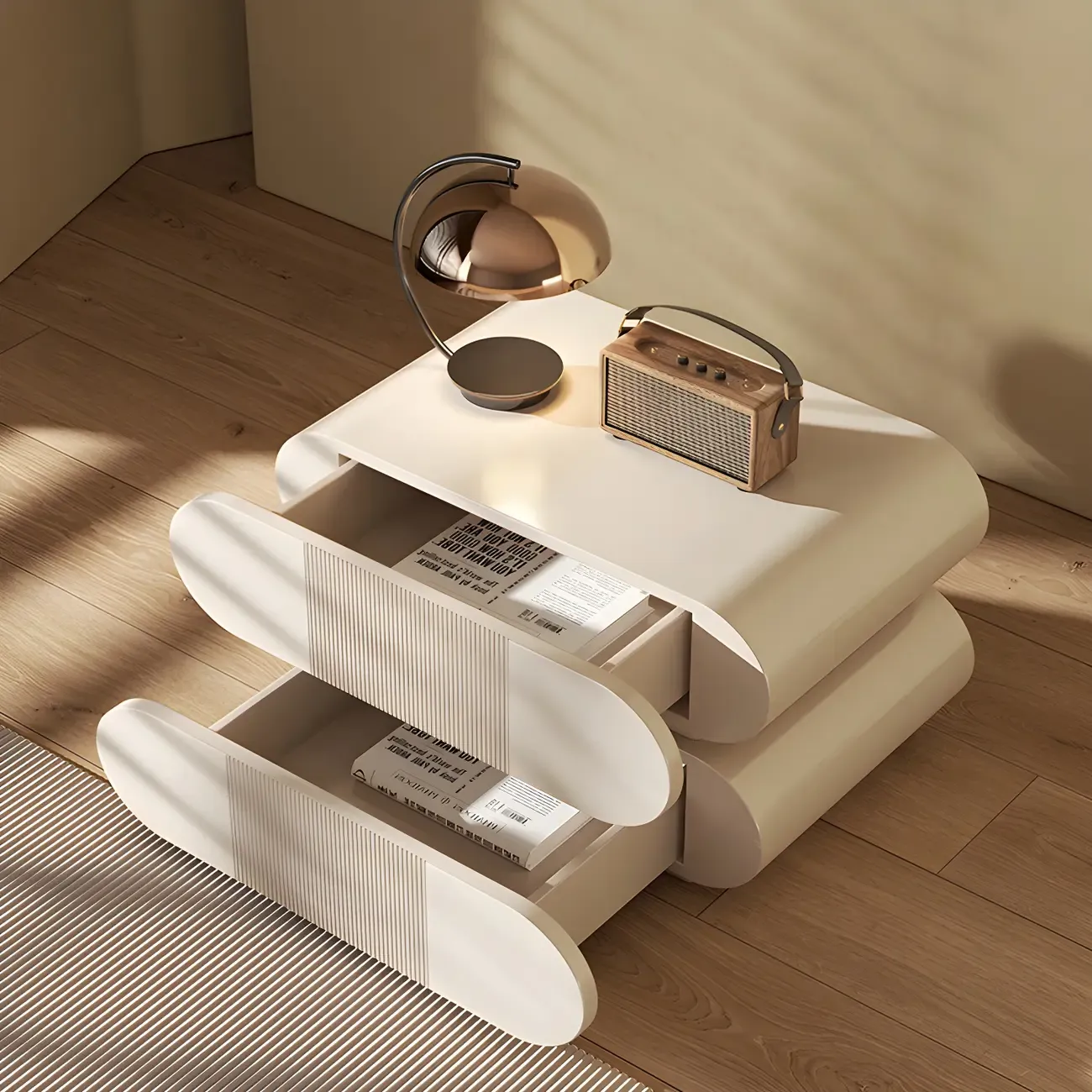 Modern Wood Striped White 2-Drawer Nightstand