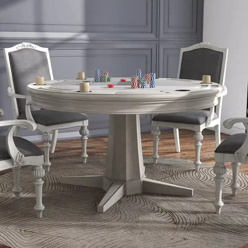 Nami Traditional Antique White 54-inch Wood Round Game Table by Furniture of America
