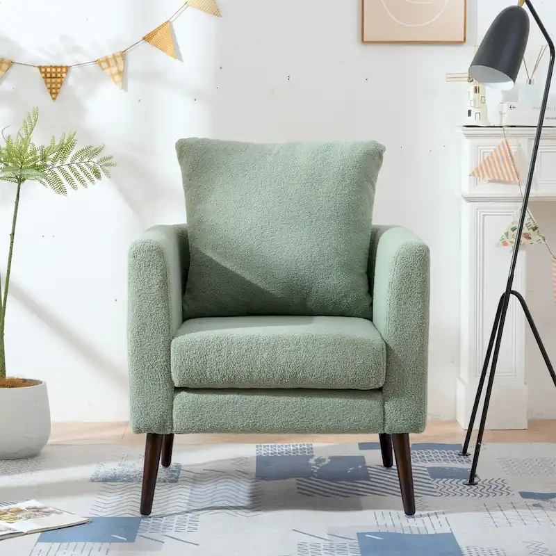 Modern 26.77  Upholstered Arm Chair with Solid Wood Legs and Waist Pillow