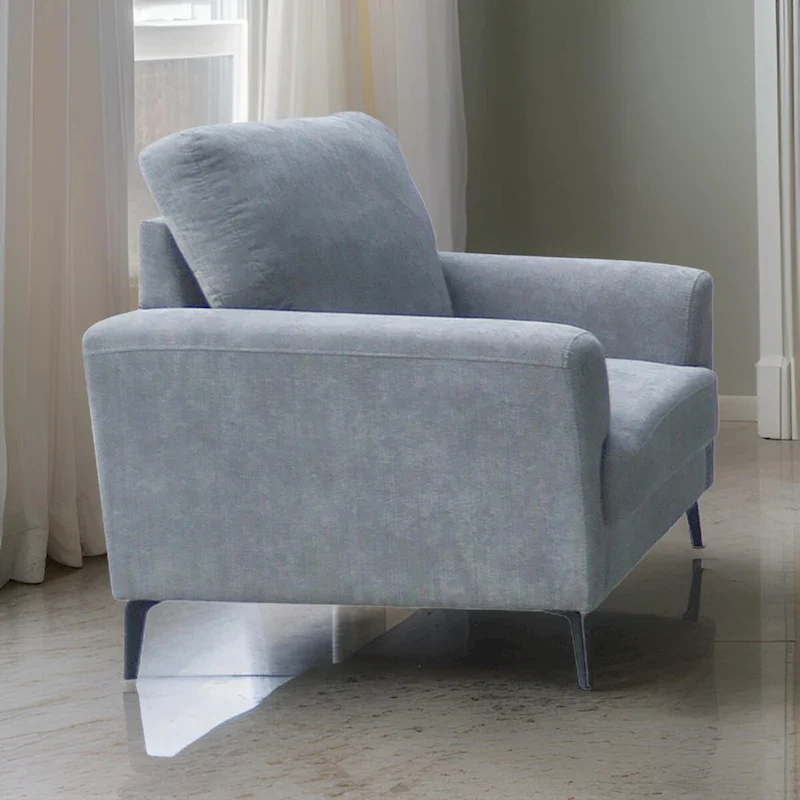 Jake 37 Inch Accent Sofa Armchair, Gray Chenille Foam Cushions, Metal Legs