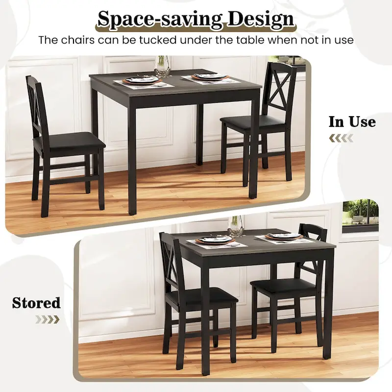 Costway 3 PCS Dining Table Set Wooden Square Kitchen Table with 2