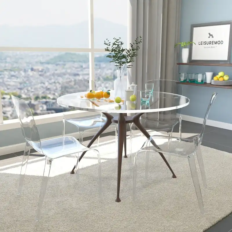 Stackable Acrylic Minimalist Plastic Dining Chair Modern Full Back Transparent Accent Side Chair for Dining Room & Kitchen