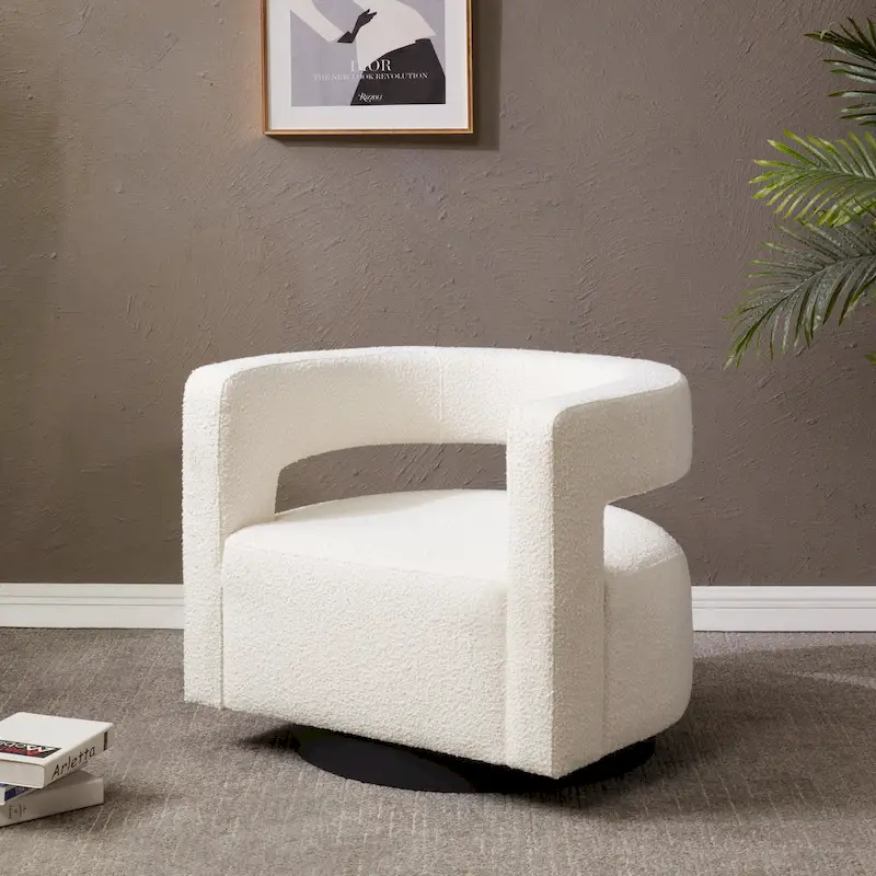 Upholstered Swivel Chair with Cut-Out Back