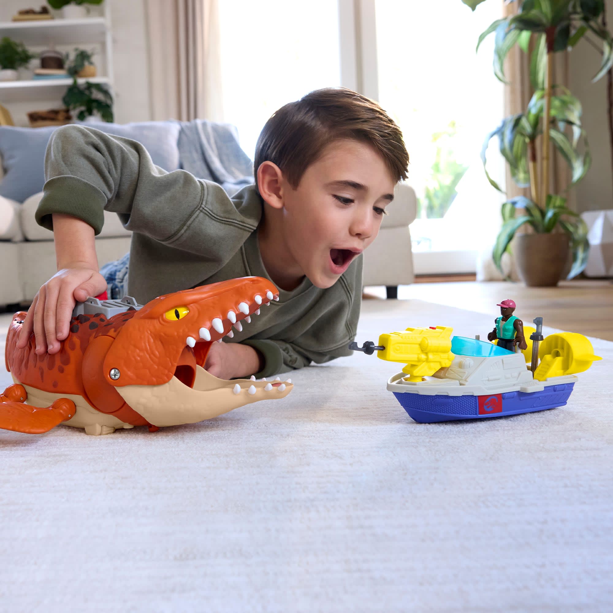 Imaginext Jurassic World Dinosaurio de Juguete Rebirth Mosasaurus Caza y Muerde