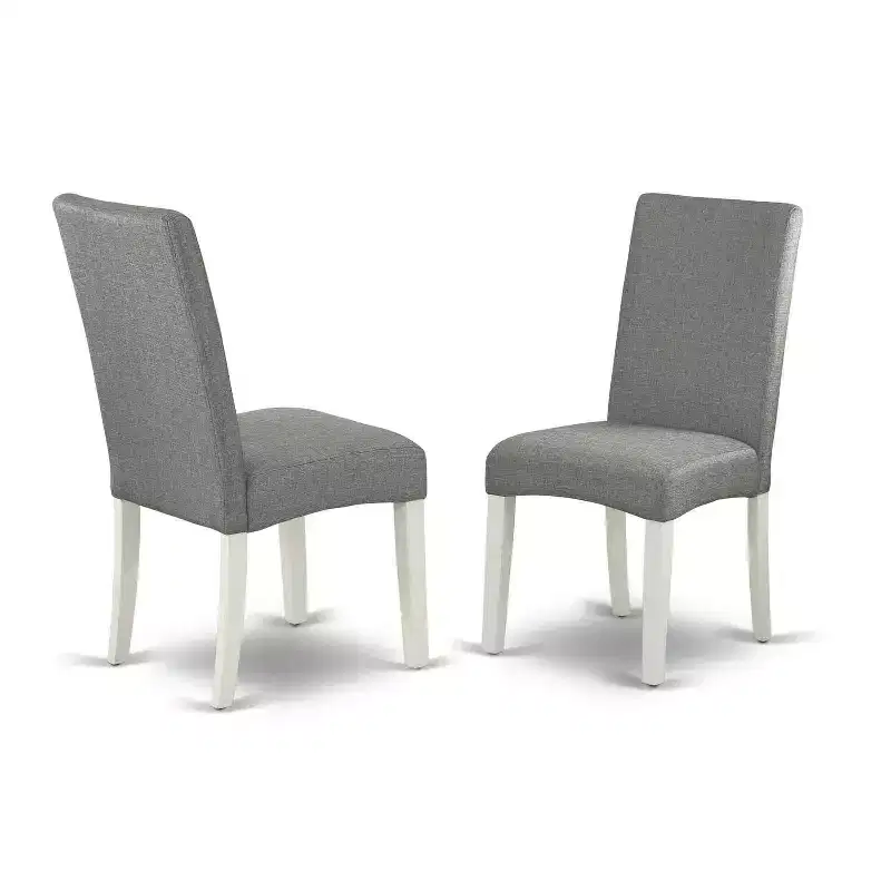 Modern Dining Set 5 Piece - Round Kitchen Table & 4 Fabric Chairs - 42 Inch - Linen White