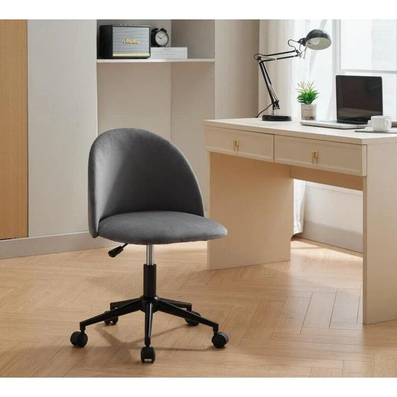 Boucle Office Chair Desk Chair, Mid-Back Adjustable Swivel Computer Chair with Black Legs, Upholstered Desk Chair with Wheels