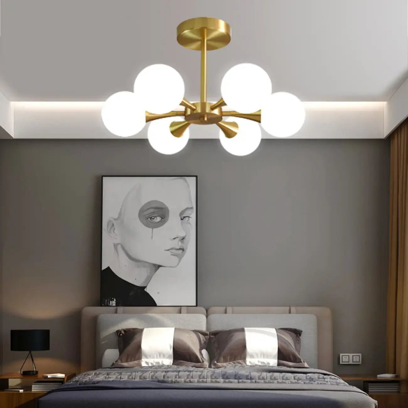 Modern Gold Glass Ball Semi Flush Mount Ceiling Light