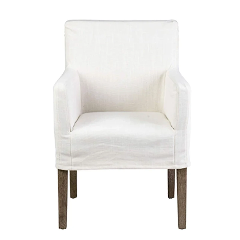 Cream Linen & Oak Wood Arm Chair by East at Main