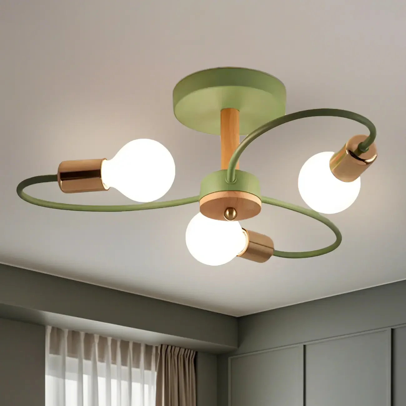 Modern Green Curved Sputnik Semi Flush Mount Ceiling Light