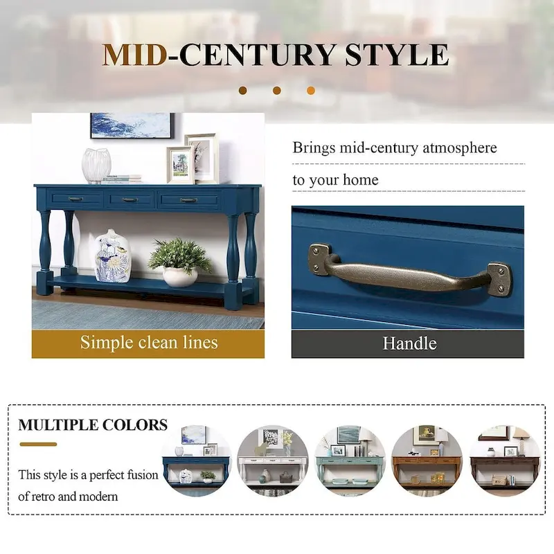 63 Solid Wood Console Table with 3 Drawers and 1 Bottom Shel