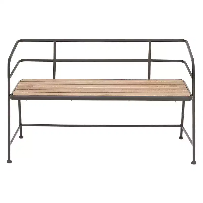 Metal and Wood Bench Slat Back Black/Brown - Olivia & May