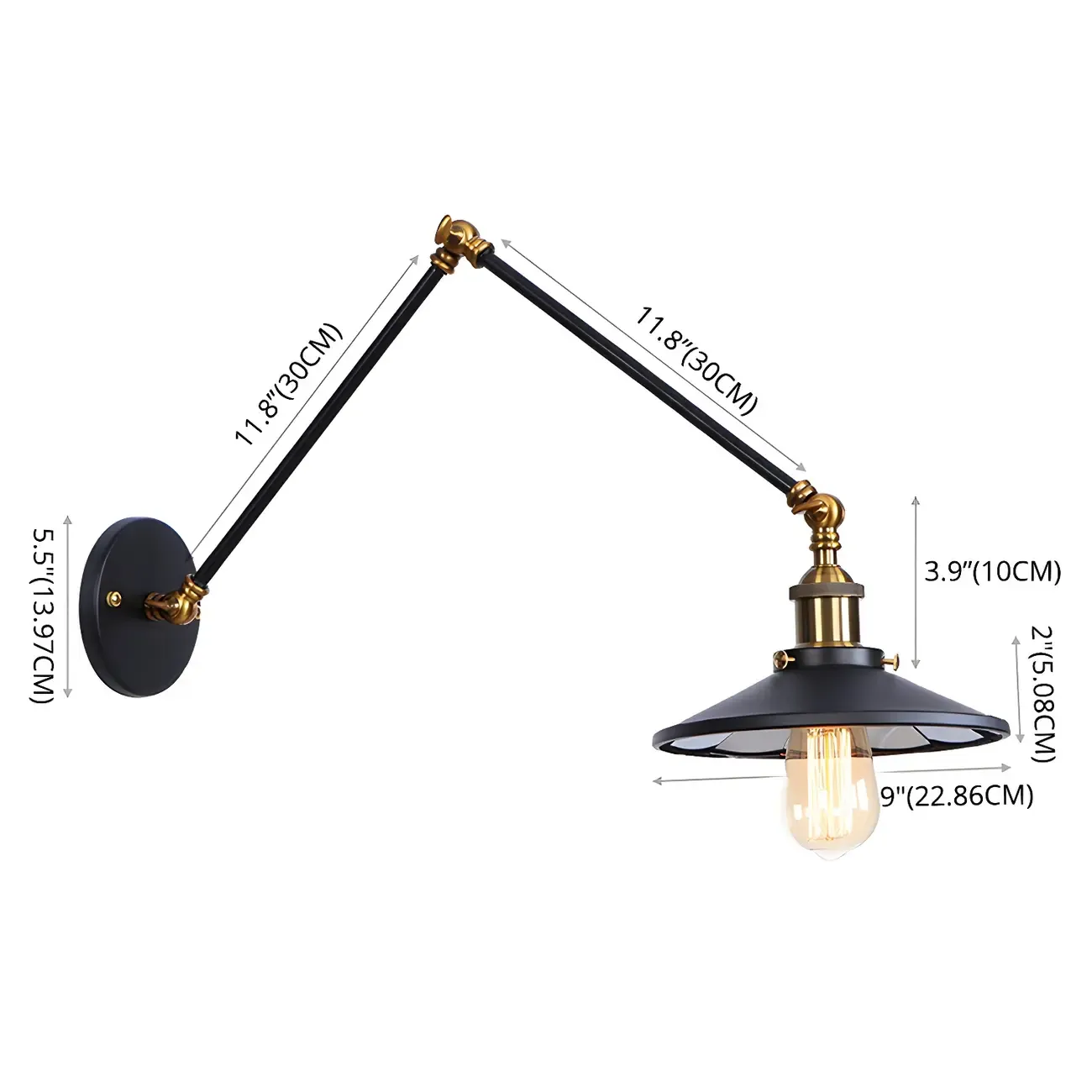 Industrial Metal Flare Round Shade Swing Arm Wall Light