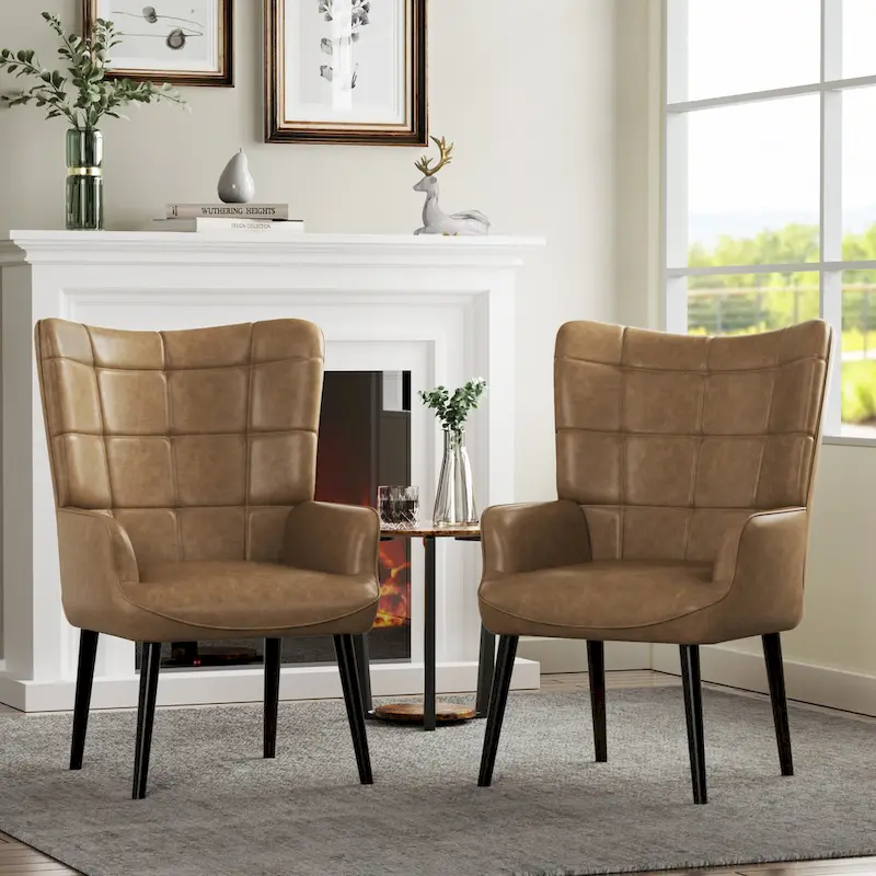 HUIMO High-back Accent Chair Modern Wing Back Chair-Faux Leather