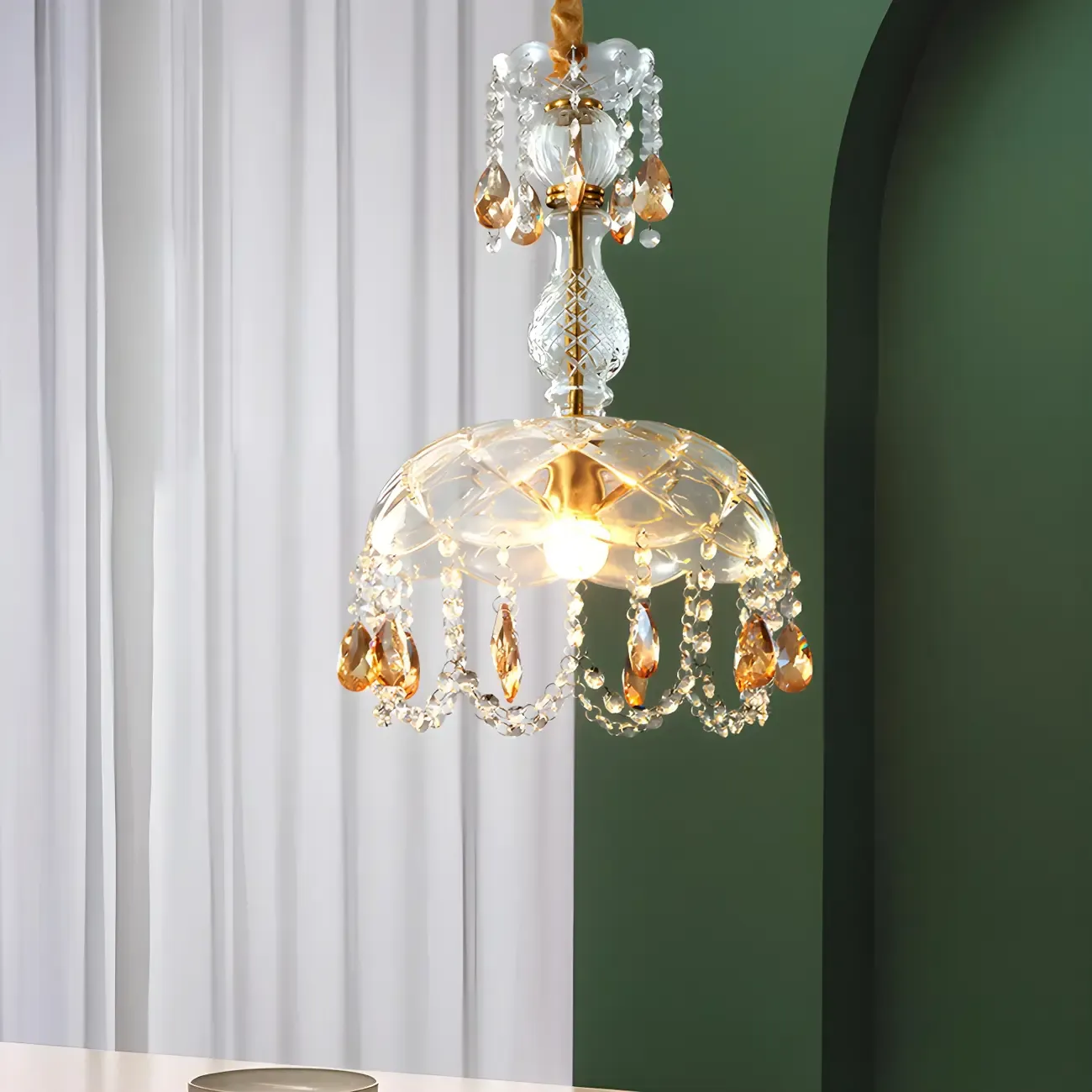 Luxury Dome Clear Crystal Pendant Light Adjustable Height