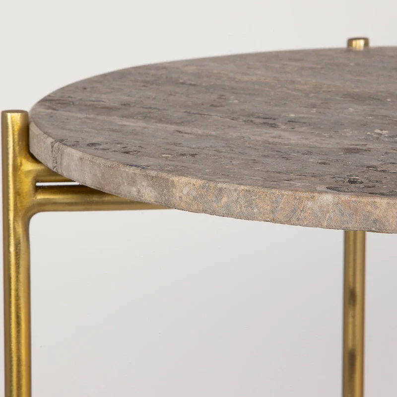Porch & Den Gold Iron and Travertine Marble Top Accent Table