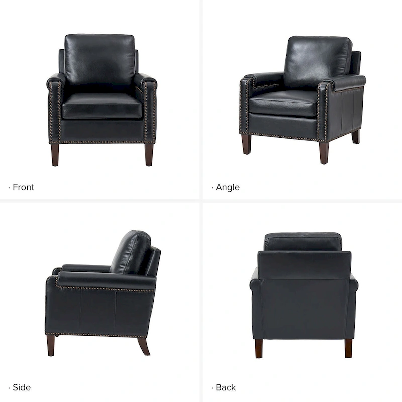 Kunz Transitional Genuine Leather Armchair with Removable Cushion and Nailhead Trims Set of 2 by HULALA HOME