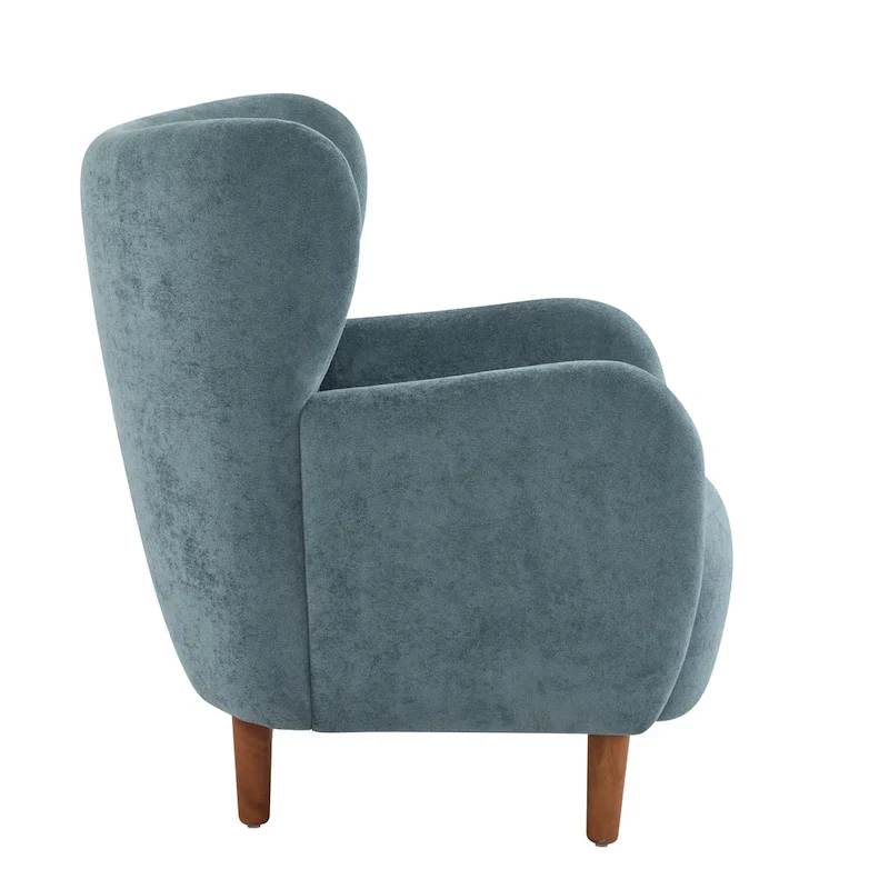 Wingback Club Chair, Mid-Century, Plush Velvet, Solid Wood & Birch Legs, Seats 1, Blue/Brown