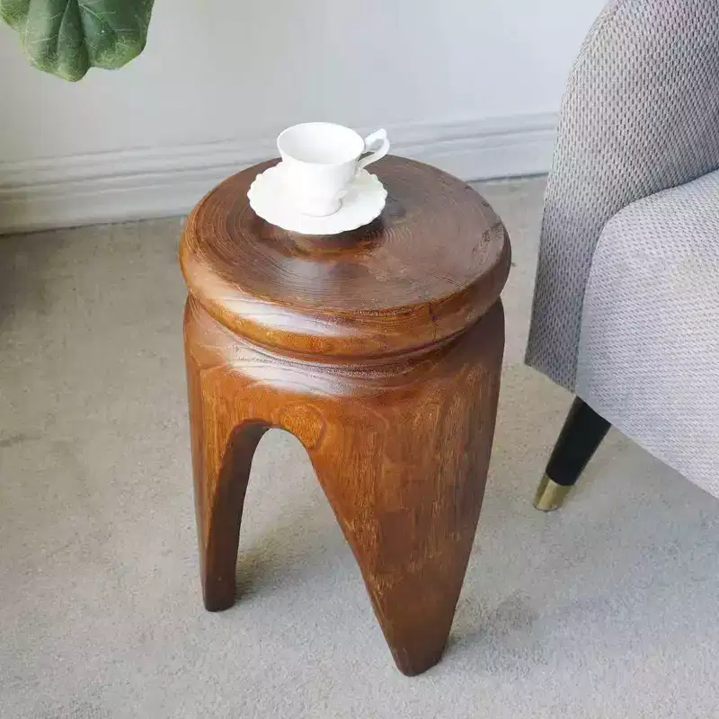 GDFStudio Arashi Carved Paulownia Wood Round Accent Table